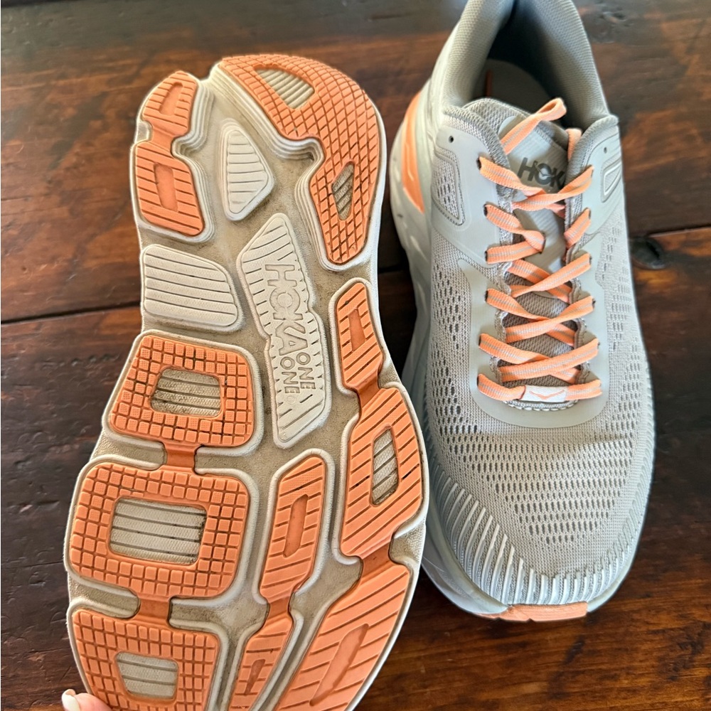 Hoka Gray and Orange Athletic Shoes with Supportive Midsole - Picture 3 of 5